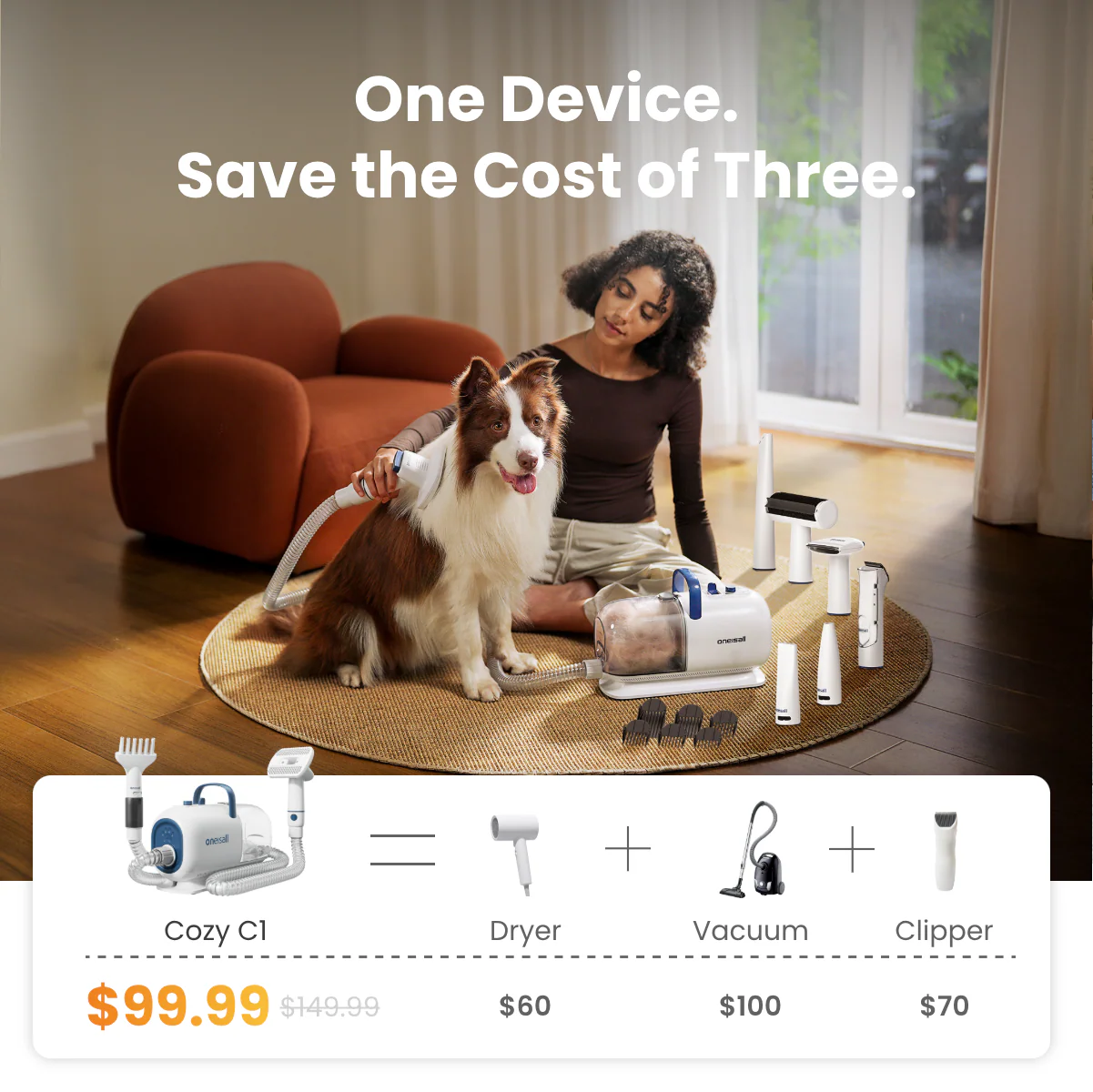 Oneisall Cozy C1 8-in-1 Pet Grooming Vacuum & Dryer Kit - Image 3