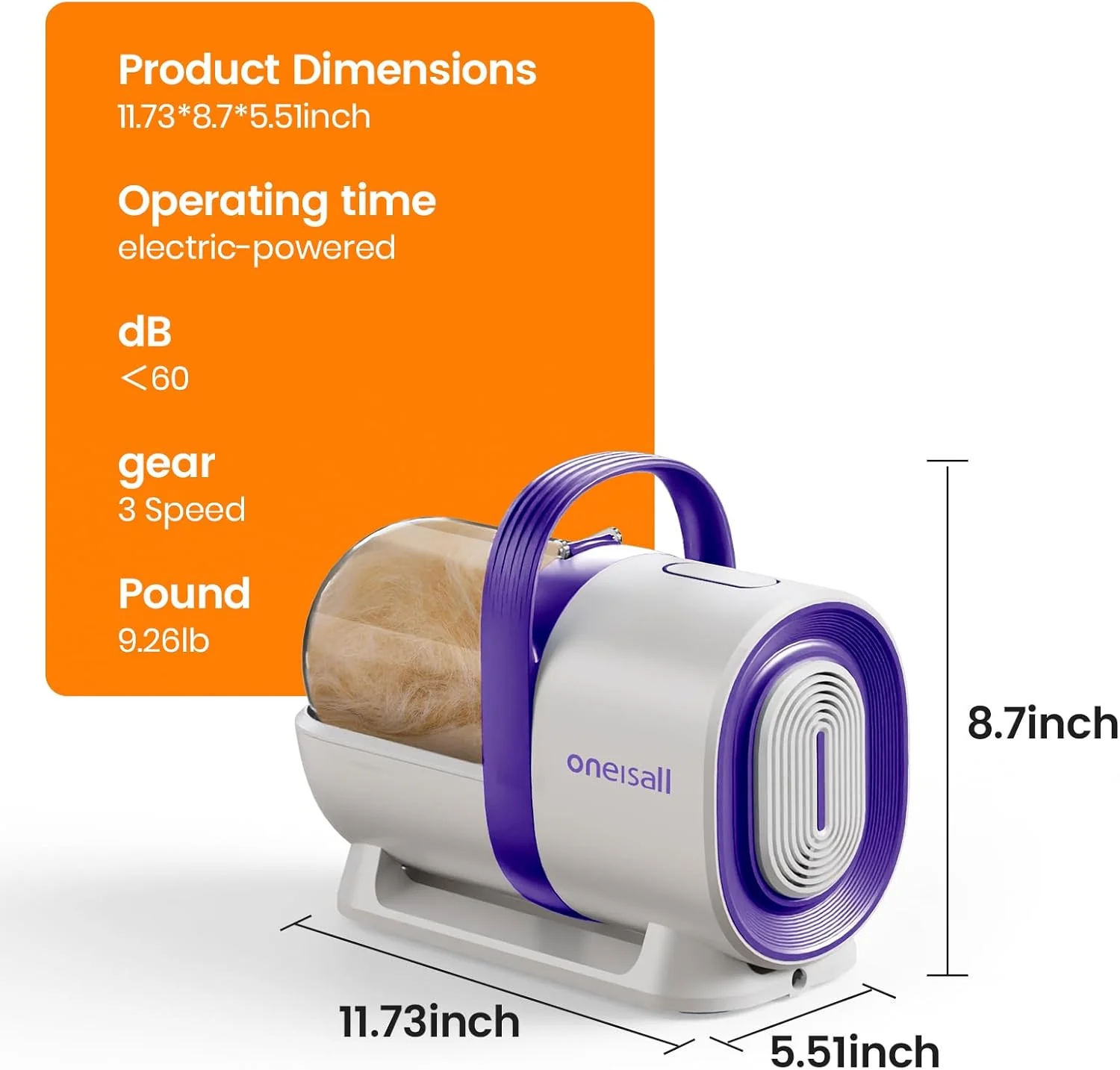 Oneisall LM2 7-in-1 Pet Grooming Vacuum Kit Purple - Image 14