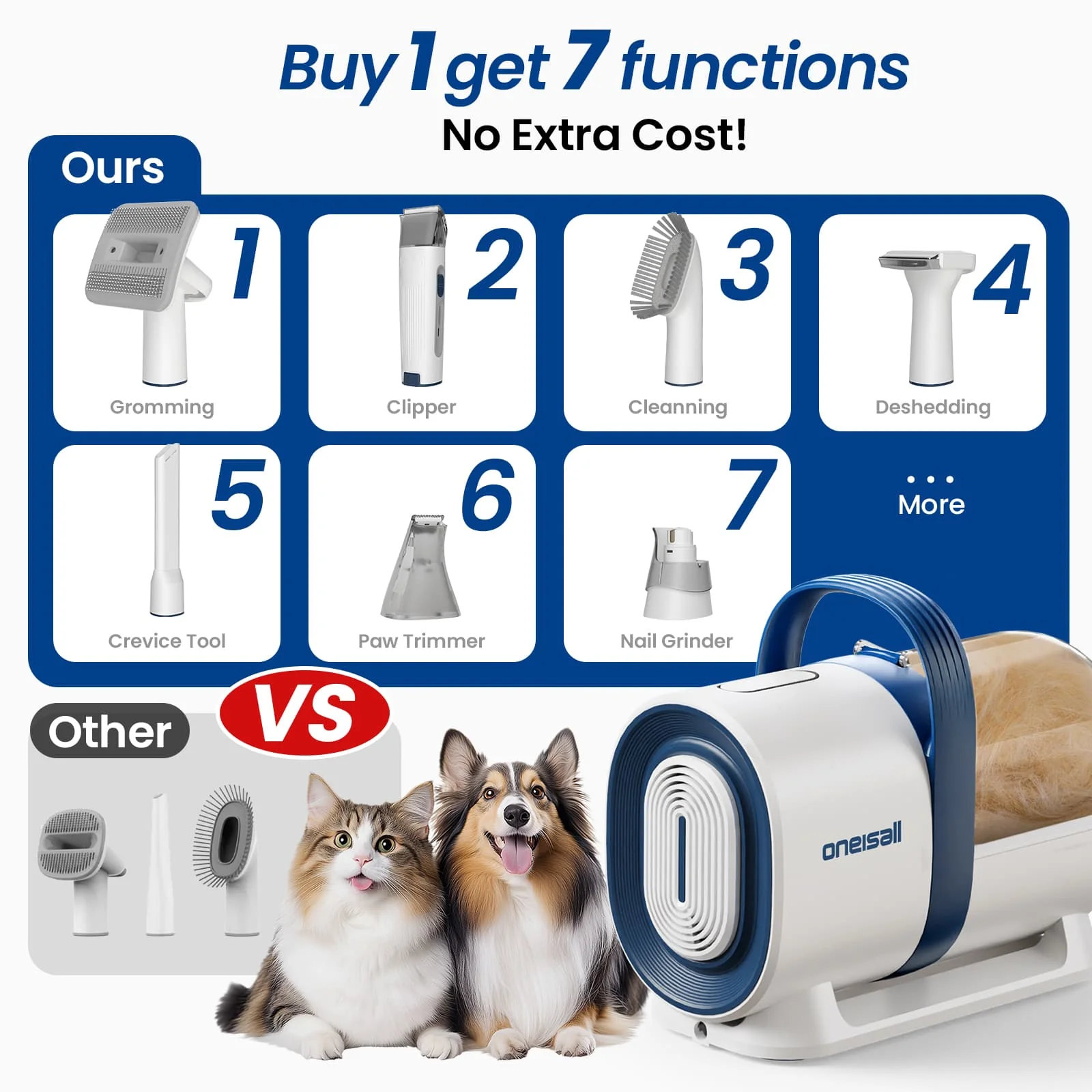 Oneisall LM2 7-in-1 Pet Grooming Vacuum Kit - Image 14