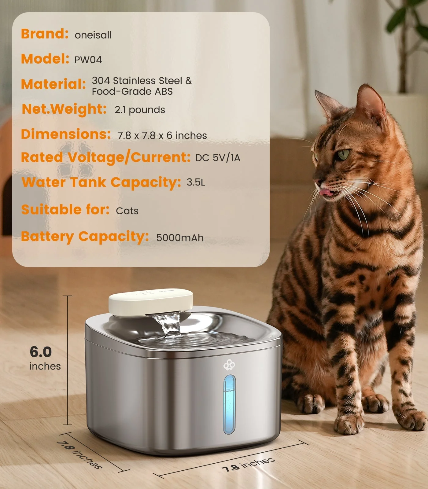 Oneisall 3.5L Cat Feeder with APP & 3.5L Cordless Water Fountain Set - Image 24