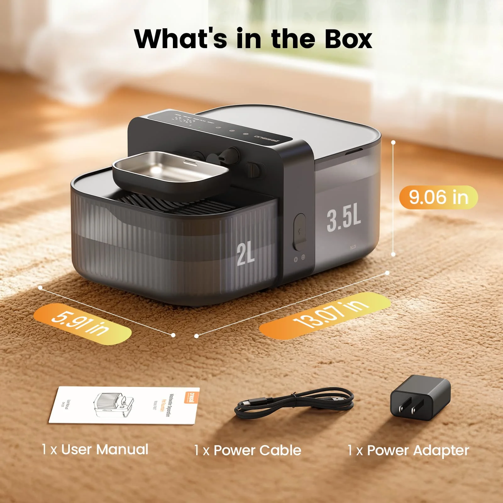 Oneisall 3.5L FreshFill Filterless Cat Water Dispenser with Fresh Water System - Image 12