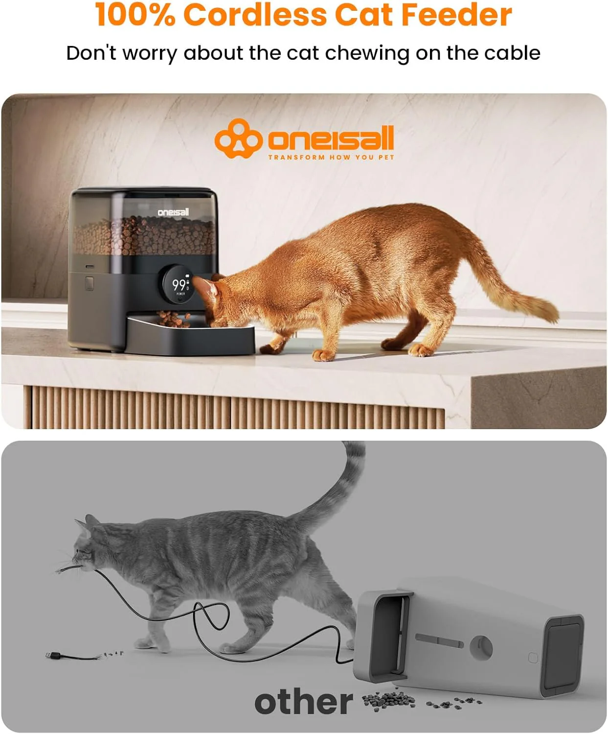 Oneisall PF06 3L Cordless Smart Cat Feeder with APP Control - Image 6