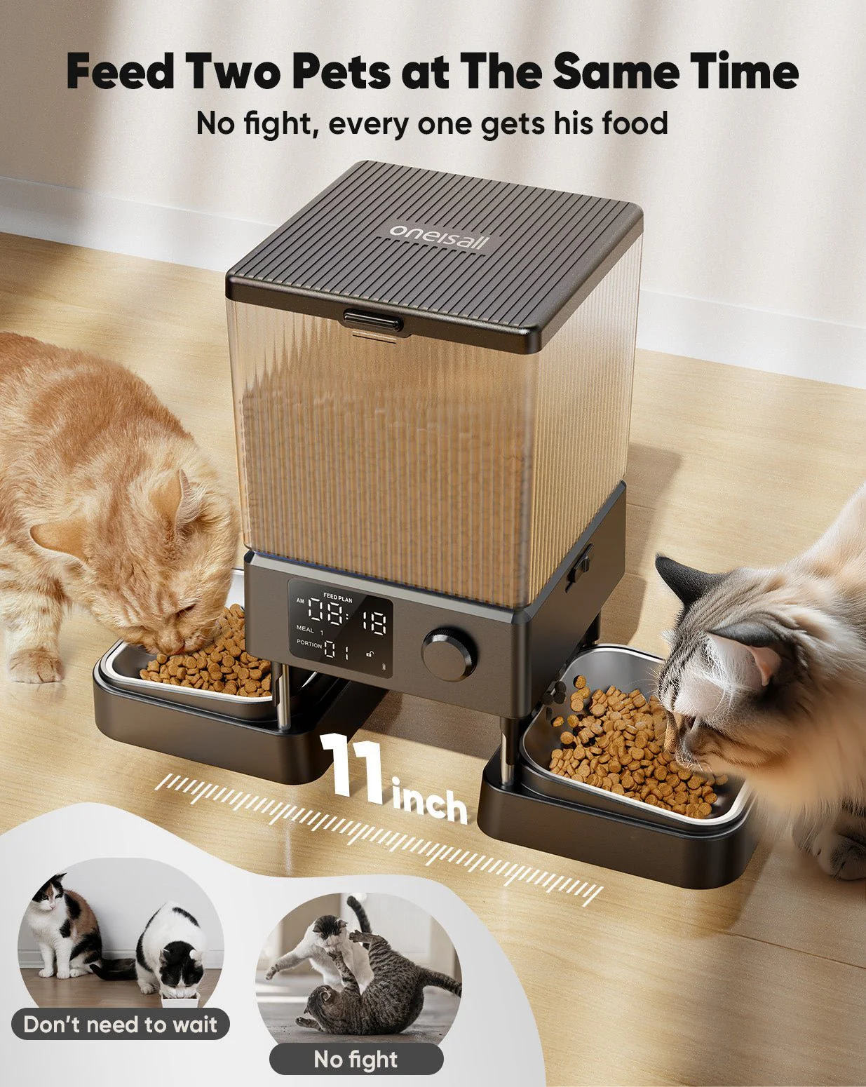 Oneisall 5L Automatic Cat Feeder for Two Cats-Black - Image 6