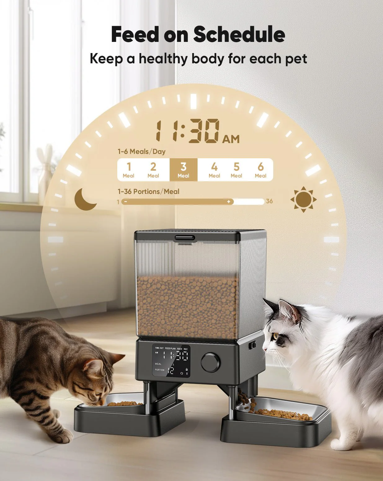 Oneisall 5L Automatic Cat Feeder for Two Cats-Black - Image 5