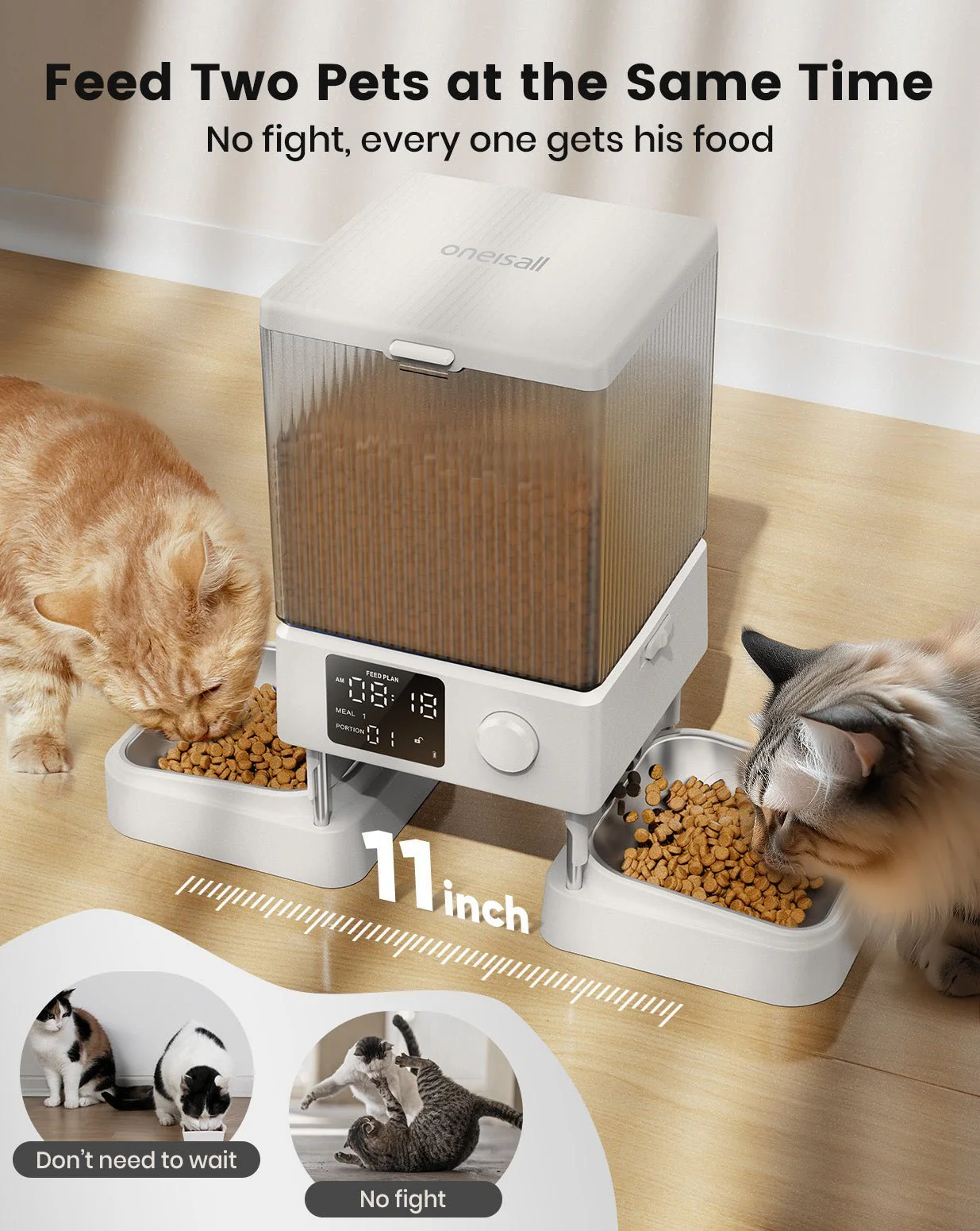 Oneisall 5L Automatic Cat Feeder for Two Cats-Black - Image 20