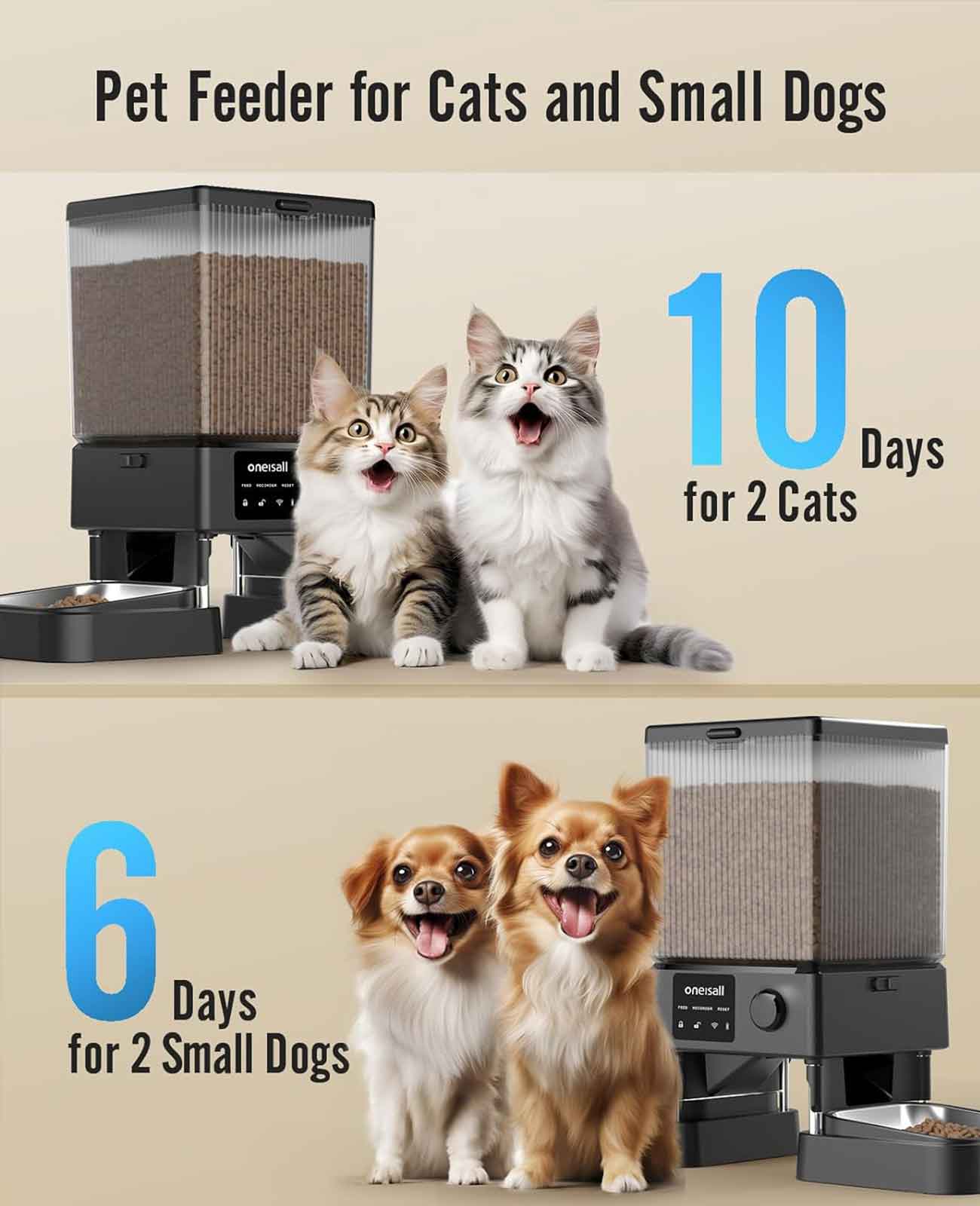 Oneisall 5L Automatic Cat Feeder for Two Cats-Black - Image 24