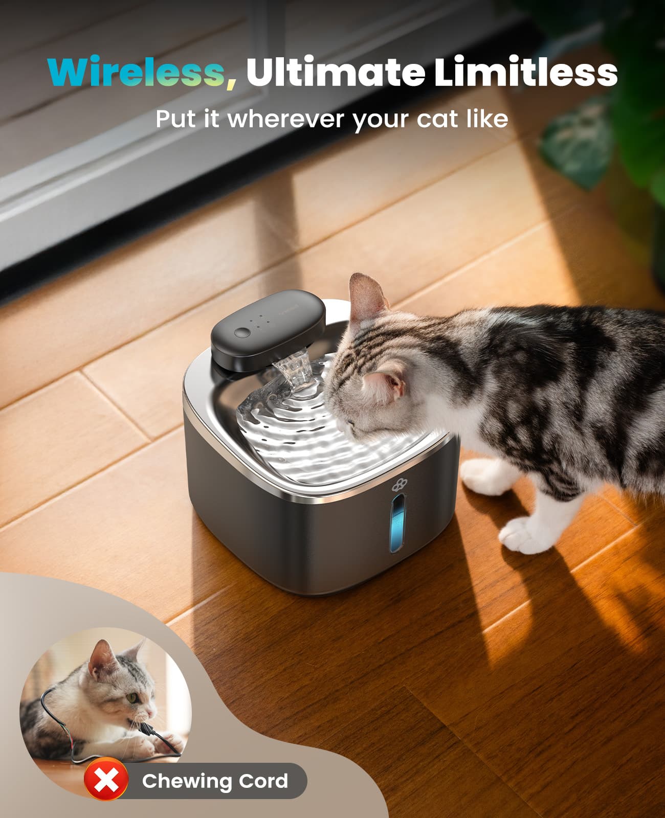 Oneisall 3.5L Cordless Stainless Steel Pet Water Fountain with 3PCS Filters - Image 26