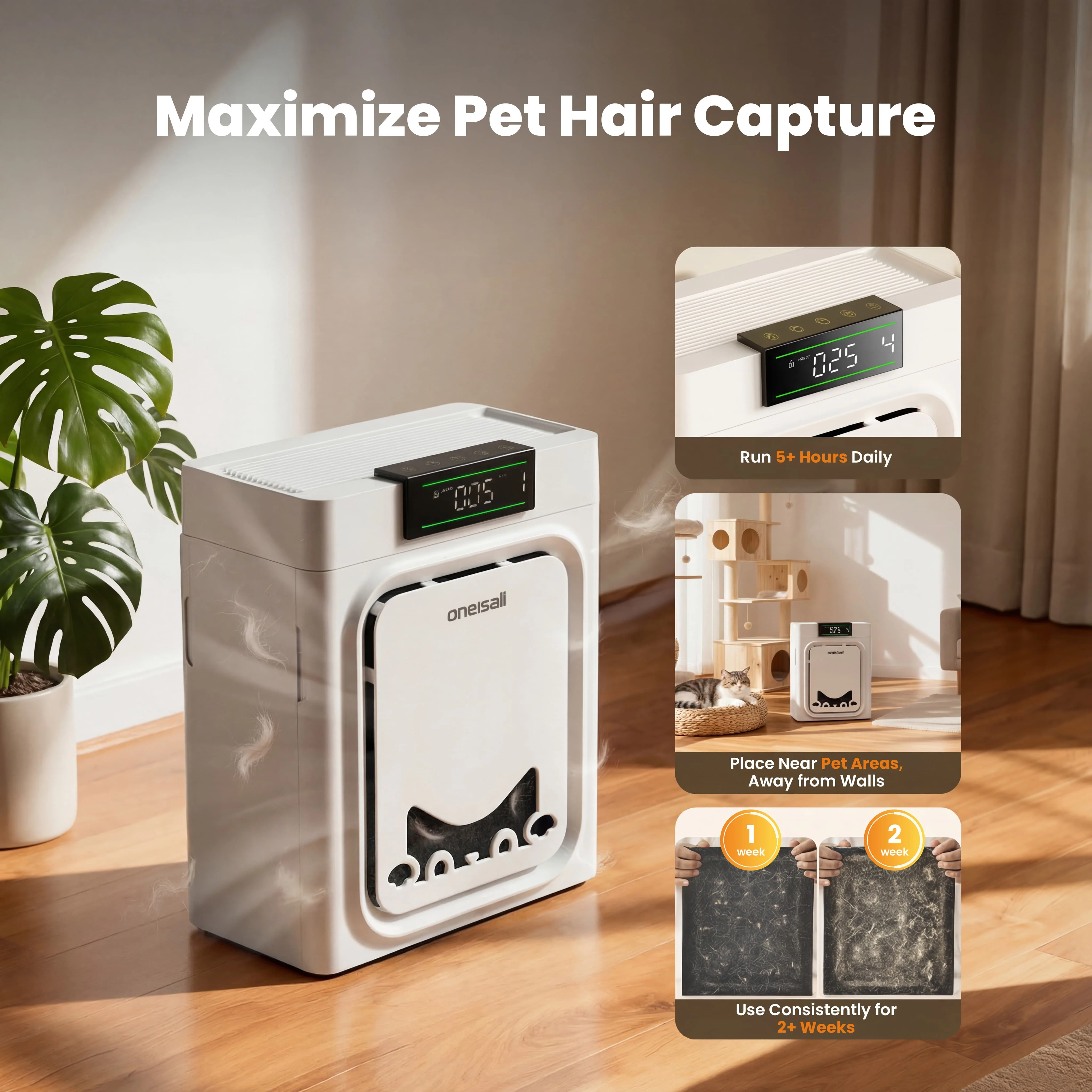 Oneisall Air Purifiers for Home Pets with Double-Sided Inlet, 3-Pack Set - Image 13