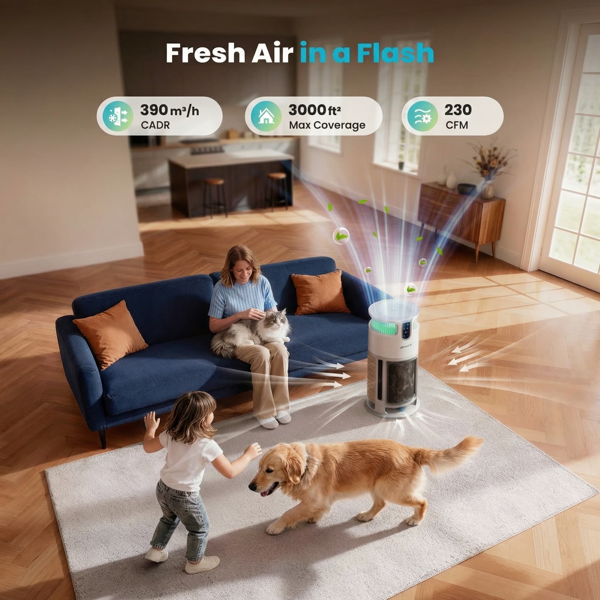 Oneisall Air Purifier for Homes with Pets, Dual-Side Intake - Image 32
