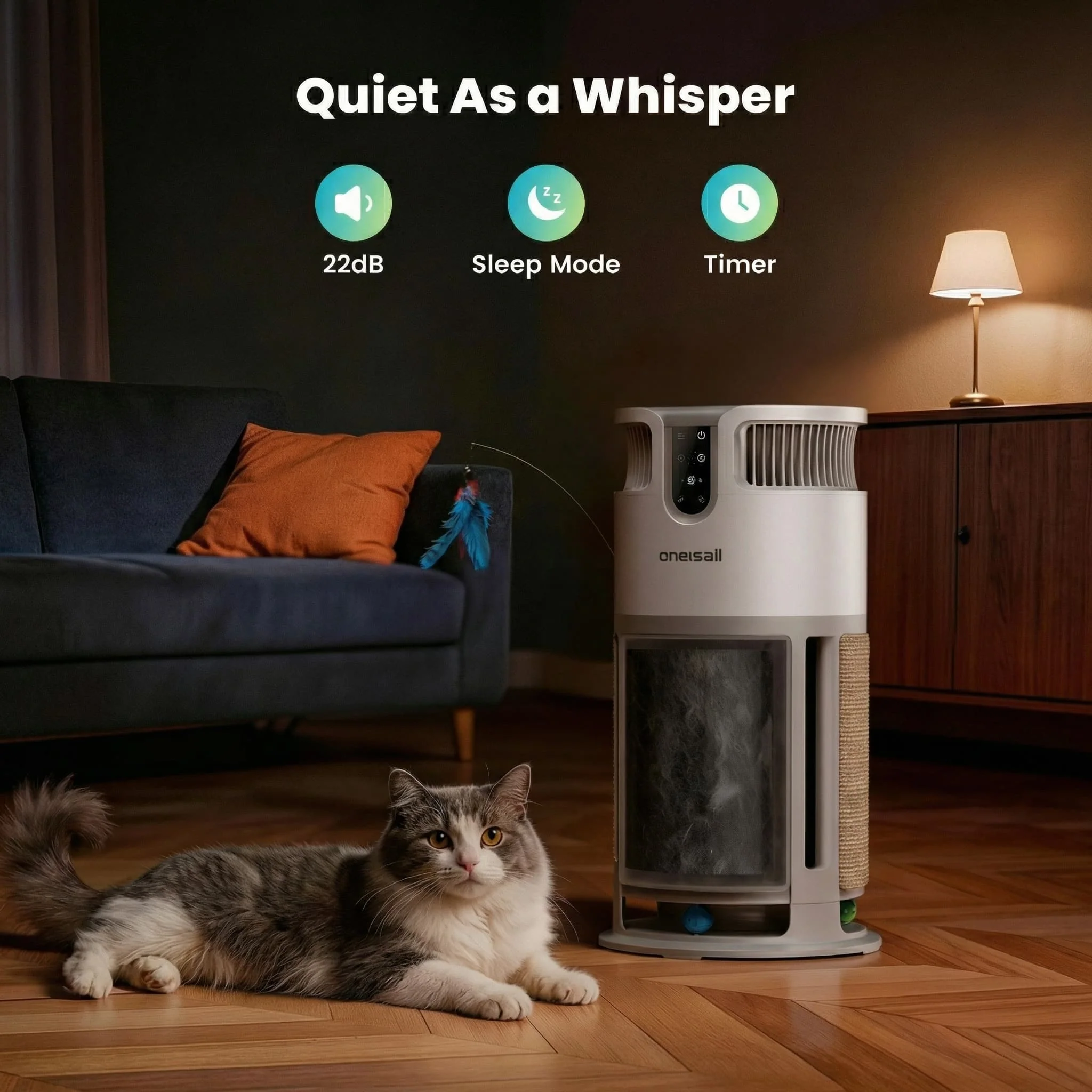 Oneisall Air Purifier for Homes with Pets, Dual-Side Intake - Image 38