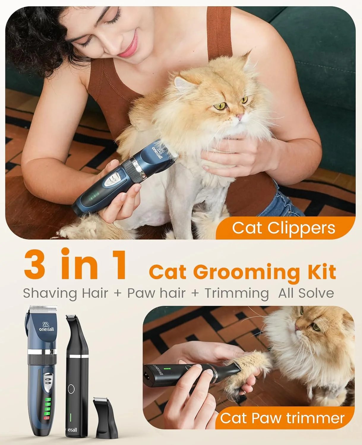 Oneisall X2&N5 3 in 1 Cat Clippers & Cat Paw Trimmer - Image 3
