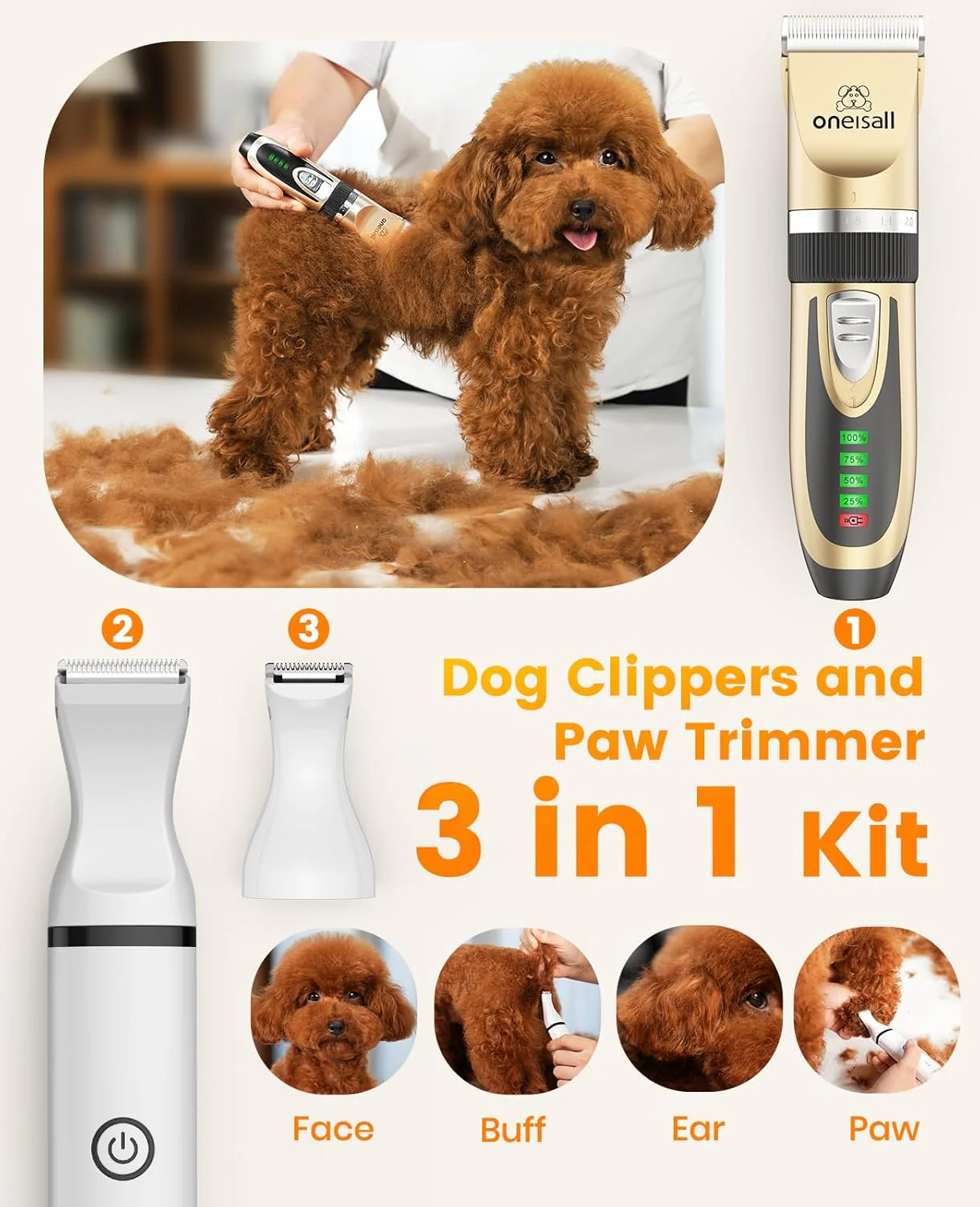 Oneisall X2&N5 3 in 1 Dog Clippers & Dog Paw Trimmer - Image 3